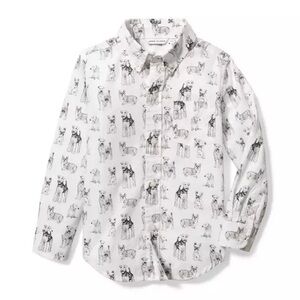 Boys size 4 Janie and Jack Dog Toile Poplin Button Down Shirt dog lover